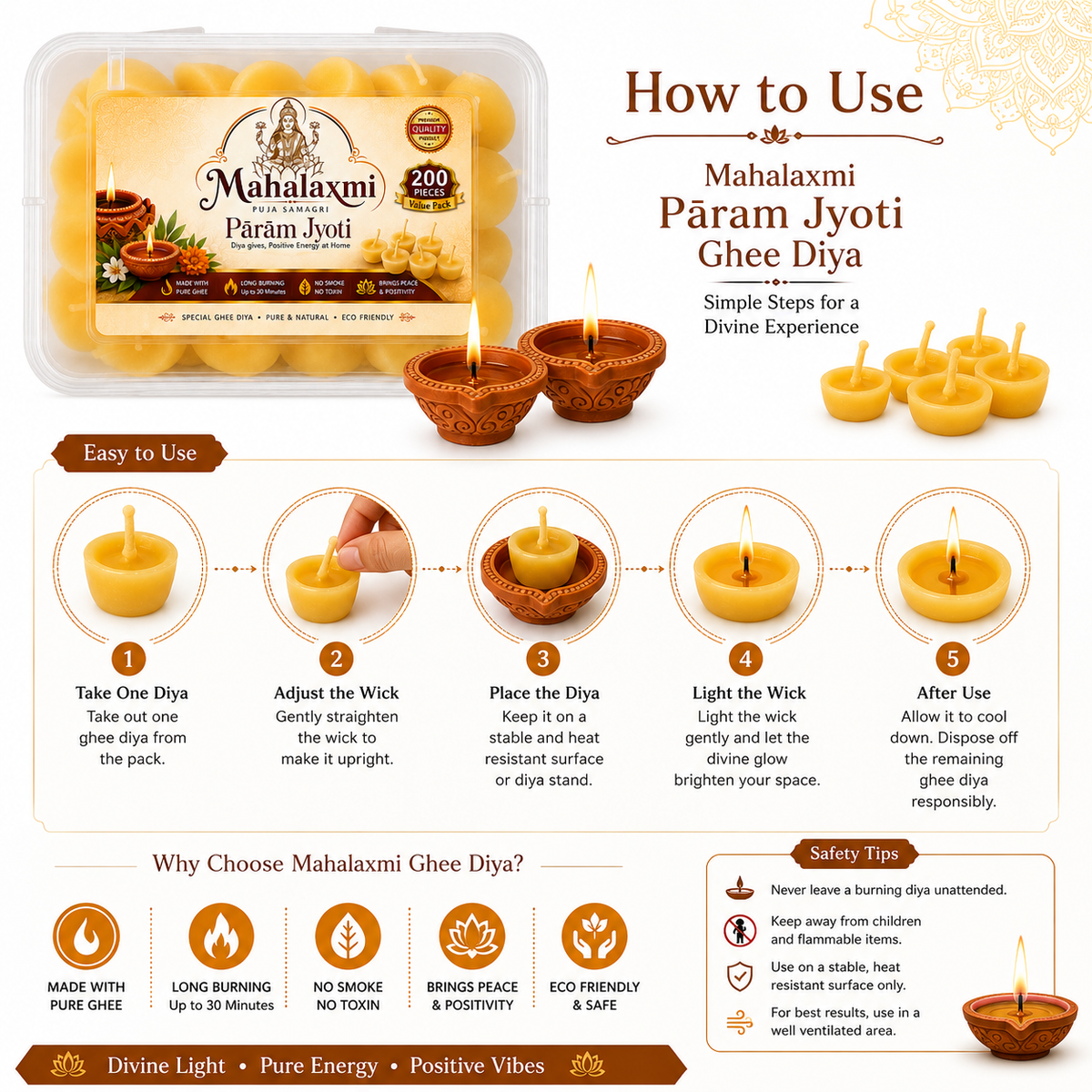 Premium Pure Ghee Diyas with Cotton Wick – 200 Ready-to-Light Diyas