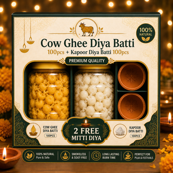 Cow Ghee Kapoor Diya Batti (200 pcs) + 2 Free Diyas