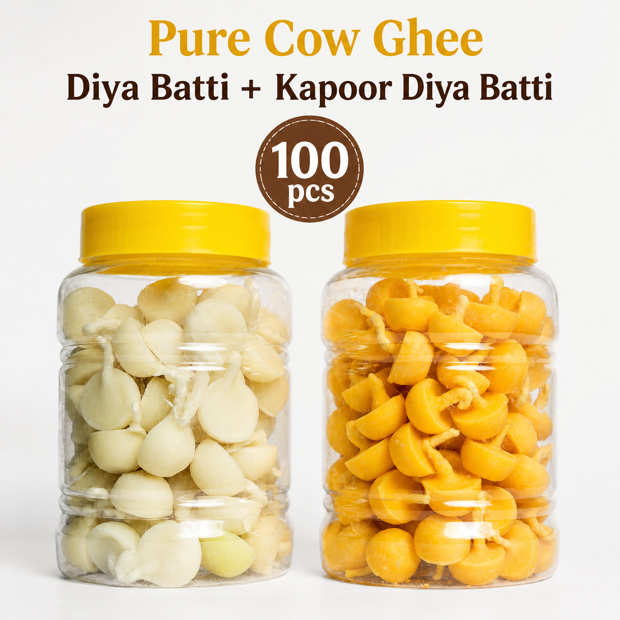 Cow Ghee Kapoor Diya Batti (200 pcs) + 2 Free Diyas