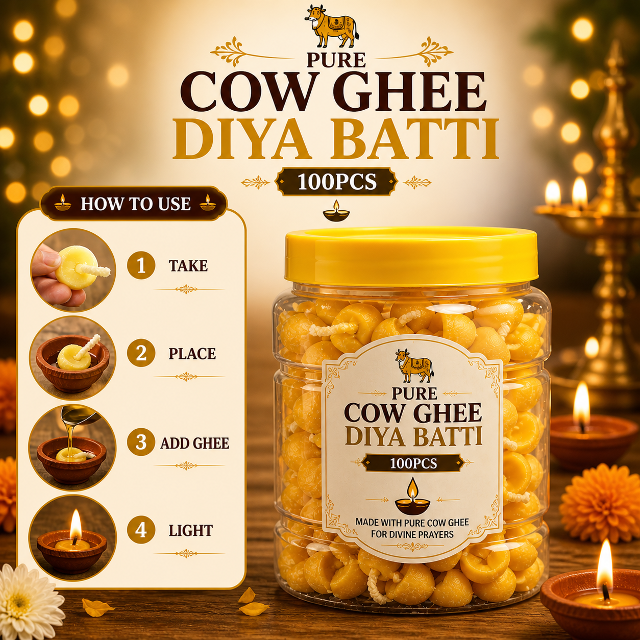 Pure Cow Ghee Diya Batti
