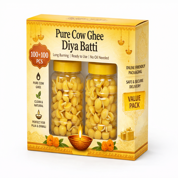 Cow Ghee Diya Batti (200 Pcs) + 4 Free Diyas