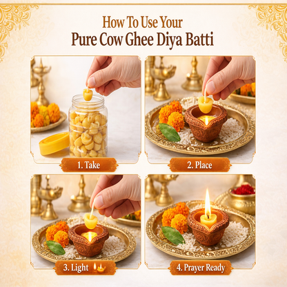 Cow Ghee Diya Batti (200 Pcs) + 4 Free Diyas