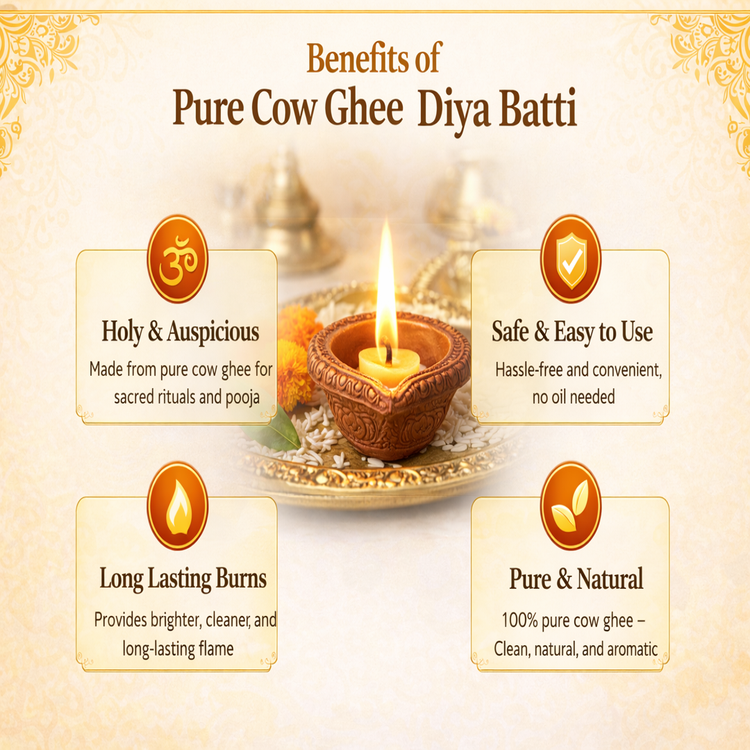 Cow Ghee Diya Batti (200 Pcs) + 4 Free Diyas