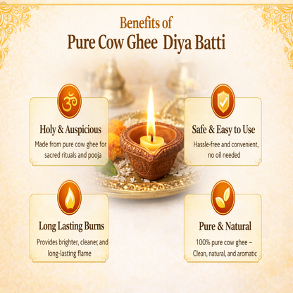 Cow Ghee Diya Batti (200 Pcs) + 4 Free Diyas